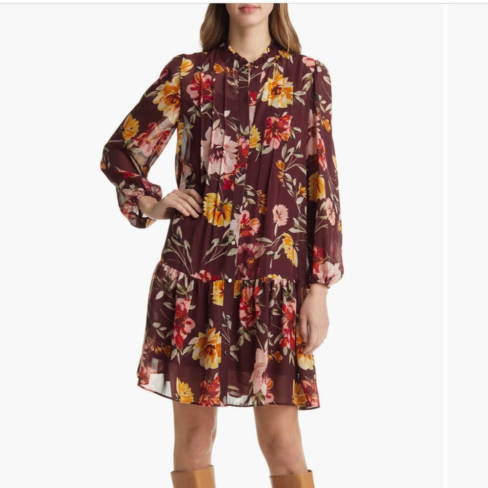 💙 Julia Jordan from Nordstrom Fall Floral Pleated Long Sleeve Drop Waist Dress 6